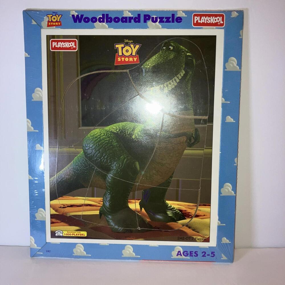 VINTAGE 1995 Disney Toy Story Playskool Woodboard Puzzle REX 7 Pcs New Sealed